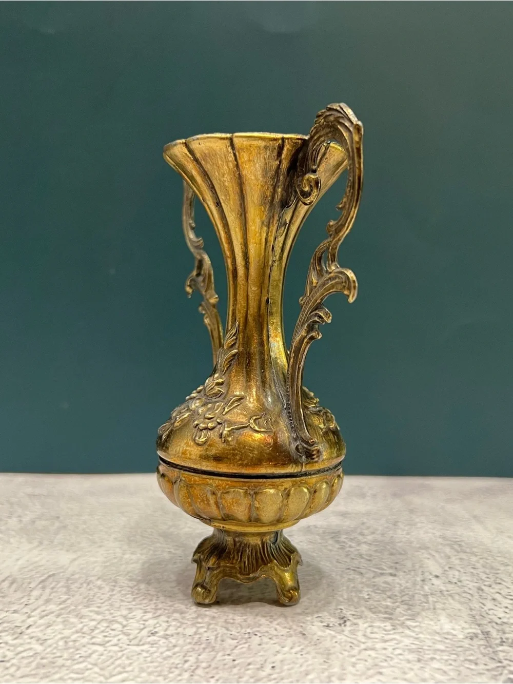 Mid Century Italian Ornate Brass Bud Vase Rococo Hollywood Regency Neoclassical